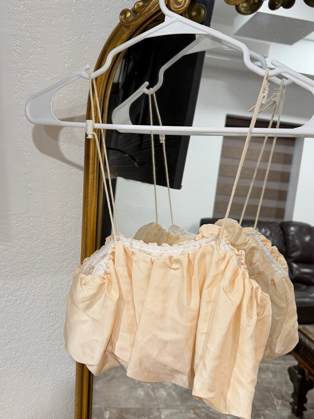 Apricot Spaghetti Strap Ruffle Crop Top